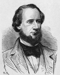 Muotokuva Cyrus West Fieldistä (1819 - 1892), amerikkalainen teollisuusmies - "" Album of Sciencessä; maineikkaat tutkijat; Suuria löytöjä””” 1896.