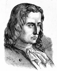Denis Papinin (1647 - 1714) muotokuva - "" Tiedealbumissa; maineikkaat tutkijat; Suuria löytöjä””” 1896.