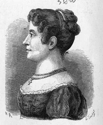 Muotokuva Elisa Garnerinista, Garnerinin veljentytöstä, joka kokeili jälkimmäisen keksimää laskuvarjoa - "" Album of Sciencessä; maineikkaat tutkijat; Suuria löytöjä””” 1896.