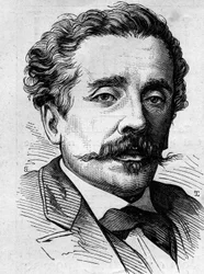 Ernest Lacanin (1829-1879), ranskalaisen toimittajan ja kirjailijan muotokuva. Kaiverrus "" Le Monde Illustré" -julkaisussa nro 1141, 8. helmikuuta