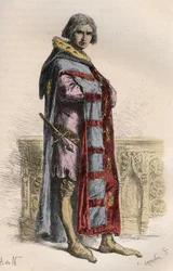 Etienne Marcelin, ranskalaisen kauppiaan ja poliitikon (1315-1358) muotokuva - Etienne Marcel (1310-1358) Pariisin kauppiaiden provosti - kaiverrus kirjasta "" L’histoire de France tellee a mes grandenfants" - kirjoittanut Francois Guizot - 1872 -1876