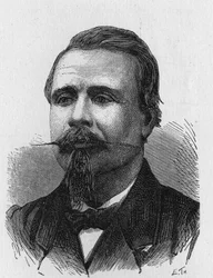 Eugène Godardin (1827 - 1890), ranskalaisen ilmailutaiteilijan muotokuva - Tiedealbumissa; maineikkaat tutkijat; Suuria löytöjä””” 1896.