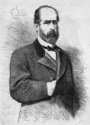 Chilen tasavallan presidentin Federico Errazuriz Zanartun (1825-1877) muotokuva. Kaiverrus "" Le Monde Illustré" -julkaisussa nro 760, 4. marraskuuta