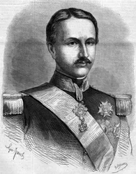 Napolin kuninkaan Francois II:n (1836-1894) muotokuva. Kaiverrus "" Le Monde Illustré" -julkaisussa nro 172, 28. heinäkuuta 1860.