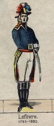 Muotokuva Francois Joseph Lefebvrestä (1755-1820), Dantzigin ja valtakunnan herttuasta, Ranskan parista, sitten paronista ja Ranskan parista Marechalista. Kuva Epinalista 1800-luvun lopulta.