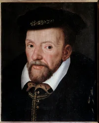 Muotokuva Gaspard de Colignysta (1519-1572) Ranskan amiraalista Ranskalaisen koulukunnan maalaus. 1500-luvun aurinko. 0,24x0,19 m