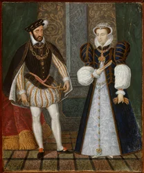 Muotokuva Henrik II:sta (1519 - 1559) ja Katariina de Medici (Caterina de Medici) (1519 - 1589), Ranskan kuningas ja kuningatar. Anonyymi ranskalainen maalaus