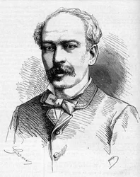 Portugalilaisen tutkimusmatkailijan Hermenegildo Capelon (1841-1917) muotokuva. Kaiverrus "" Mainekkaaseen maailmaan""