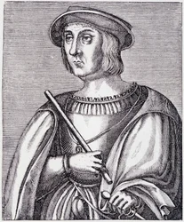 Jacques II de Chabannesin (La Palice) (1470-1525) muotokuva kaiverrus teoksesta "Louis XII et Anne de Bretagne", Paul Lacroix, toim. Georges Hurtrel.