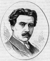 Jean Falguieren muotokuva 1831-1900), ranskalainen kuvanveistäjä. Kaiverrus "" Le Monde Illustré" -julkaisussa nro 890, 2. toukokuuta 1874.