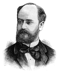 Ranskalaisen poliitikon Jules Devellen (1845-1919) muotokuva. Kaiverrus "" Kuvitettu maailma" -kirjassa, 16. tammikuuta
