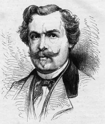 Ranskalaisen kirjailijan Jules de Goncourtin (1830-1870) muotokuva. Kaiverrus "" Le Monde Illustré" -julkaisussa nro 690, 2. heinäkuuta 1870.