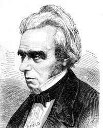 Michel Faradayn (1791 - 1867), brittiläisen fyysikon ja kemistin muotokuva - "" Album of Sciencessä; maineikkaat tiedemiehet; Suuria löytöjä””” 1896.