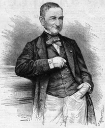 Compagnie Generale des Omnibusin (CGO) hallituksen puheenjohtajan Moreau Chaslonin (Moreau-Chaslon) muotokuva. 1800-luvulla. Kaiverrus "" Le Monde Illustré" -julkaisussa nro 660, 4. joulukuuta 1869.