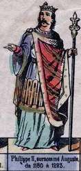 Muotokuva Philip II:sta Ranskasta, joka tunnetaan nimellä Philippe Auguste (1165-1223) (Kapetsialaisten dynastia). Kuvitus 1800-luvun lopulla.