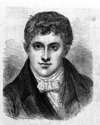 Muotokuva Sir Humphry Davysta (1778 - 1829), brittiläisestä kemististä ja fyysikasta - "" Album of Sciencessä; maineikkaat tiedemiehet; Suuria löytöjä””” 1896.