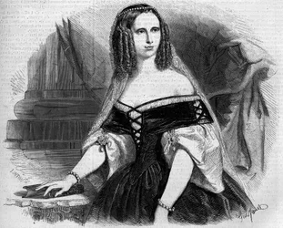 Sophie of Württemberg (1818-1879), Hollannin kuningatar muotokuva. Kaiverrus "" Le Monde Illustré" -julkaisussa nro 53, 17. huhtikuuta 1858.