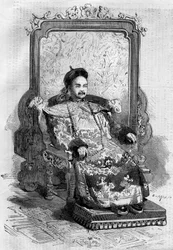 Qing-dynastian Kiinan keisarin Xianfengin (1831-1861) muotokuva. Kaiverrus "" Le Monde Illustré" -julkaisussa nro 199 2. helmikuuta