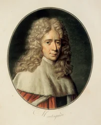 "Muotokuva ranskalaisesta filosofista ja poliittisesta miehestä Charles de Secondat, Baron de la Brede ja Montesquieu