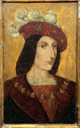 Ranskan kuninkaan Kaarle VIII:n (1470-1498) muotokuva Ranskalaisen koulukunnan puumaalaus. 1400-luvun Chateau de Langeais