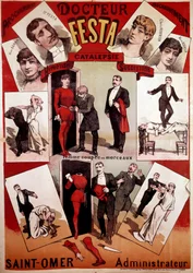 Illusionisti Doctor Festa -taikuriesityksen juliste, 1900-luvun alku (vedos).