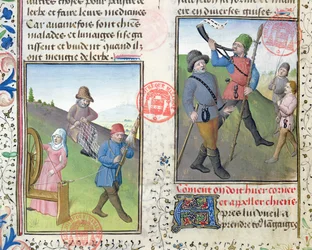 Verkkojen valmistelu metsästystä varten, Livre de la Chassesta, kirjoittanut Gaston Phebus de Foix (1331-91)