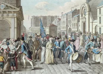 Vangit rue Saint-Antoine -kadulla Bastillesta vapautumisen jälkeen 14. heinäkuuta 1789
