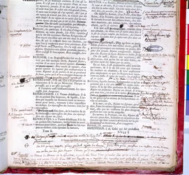 Oikolukusivu, jossa on korjauksia Ranskan akatemian sanakirjan painoksesta (muste paperille) (yksityiskohta 179941)
