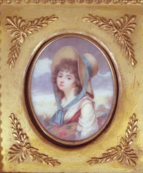 Pulcherie de Valence kantaa vehnää unikkoa ja ruiskukkia, n. 1783 (wc)