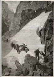 Pyreneet - Pic du Midi -joen nousu - kaiverrus sanalla "" PATRIE" - PIQUE KUVAUS RANSKASTA 6 OSASSA, LUCIEN HUARD - 1800-luvun loppu