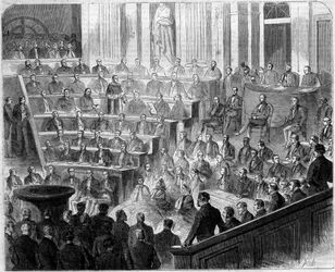 Ranskalaisen papin ja dominikaanisen Henri Lacordairen (1802-1861) vastaanotto Academy Francaisessa, 24. tammikuuta