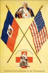 Punaisen Ristin juliste "Vapauden ja inhimillisyyden symbolit - Punainen Risti, kaikkien kansakuntien äiti", päiväämätön, vuosien 1914-1918 väliltä.