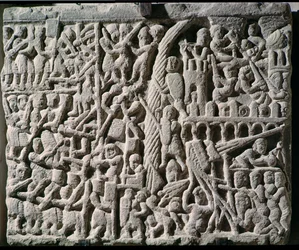 Simon de Montfortin (n. 1160-1218) Carcassonnen piiritystä kuvaava reliefi vuonna 1209