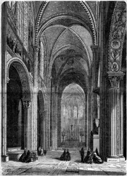 Uskonnollinen arkkitehtuuri: sisäkuva Saint Germain des Presin kirkosta Pariisissa