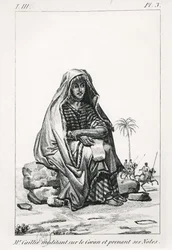 Rene Caille pohtii Koraania ja tekee muistiinpanoja Rene Caillien (1799-1838) julkaisusta Journal dun voyage a Tombouctou, 1830