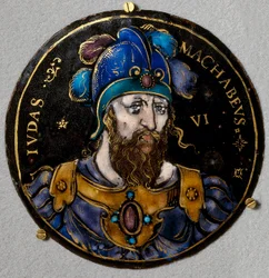 Edustus Juudas Macchabeesta (Maccabee tai Macabee), lempinimeltään vasara, hänen isänsä Matathias (Mathathias, Mattathias) seuraaja juutalaisten kapinan kärjessä Seleukidejen sortoa vastaan. Mitali sähköpostitse Limoges of the