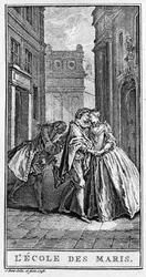 Esitys kohtauksesta Jean Baptiste Poquelin dit Molieren (1622-1673) näytelmästä "" L