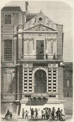 Kaarle IX:nä tunnettujen ikkunoiden entisöinti Louvressa 1800-luvulla – Edmond Texierin kaiverrus Tableau-de-Parisissa 1852