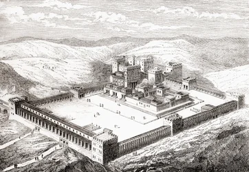 Salomonin temppelin korvannut restauroitu toinen temppeli Jerusalemissa, julkaisusta Les Merveilles de la Science, 1870.