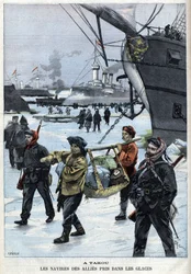 Revolt des Boxers (1898-1900) liittolaisten alukset jäällä Atakoussa. elokuvassa "" Le Petite Parisien""