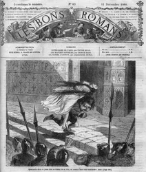 Roomalainen sarja: "" Notre Dame de Paris"", kirjoittanut Victor Hugo (1802-1885). Quasimodo ja Esmeralda. Kaiverrus "" Les bons romances""