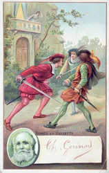 Romeo taistelee Tybaltia vastaan Gounodsin oopperassa Romeo ja Julia William Shakespearen (1564-1616) näytelmästä muokattuna