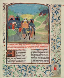 Roy 17 FI f.198 Aleksanteri Suuri puhuu miehilleen toivoen saada heidät jatkamaan Intiaan, alkaen Quinte Curse Ruffe des Fais du Grant Alexandre, n. 1468 (vellum)
