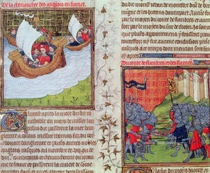 Roy 20 C VII f.219v Englantilaiset merellä sekä Gentin miesten ja Flanderin kreivin taistelu, 1300-luvun loppu (vellum)