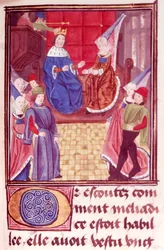 Royal 20 C.II fol.159 Cleriadus ja Meliadice, teoksesta "Le rommant de Cleriadus et de Meliadice" (vellum)