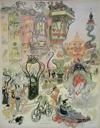 Rue Modern-Style, "Au Temps Present" -lehdestä, n. 1890-1900 (väri litho)