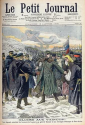 Venäjän-Japanin sota 1904-1905: Japani antoi kenraali Stoesselille ja venäläisille Port Arthurin puolustajille kunniallisen antautumisen. Le petit Journal, Pariisi