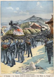 Venäjän ja Japanin sota Chemulpossa japanilaiset antavat viimeisen kunnianosoituksen kahdelle Viragin merimiehelle. Le Petit Parisien l 3. huhtikuuta
