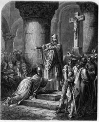 Saint Medard of Noyon (kuoli 560) tarjosi uskonnollisia vaatteita Saint Radegonden (n. 520-587) kuningas Clothairen vaimolle.