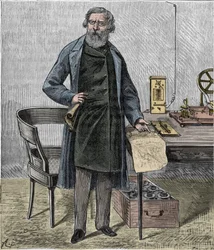 Samuel F B Morse, yhdysvaltalainen taiteilija ja morsekoodin keksijä - Amerikkalaisen muotokuva Samuel Finley Breese Morse (1791-1872) - Kaiverrus "" Tieteet kaikkien ulottuville - fysiikka ja kemia", Alexis Clerc - End 1800-luvulla